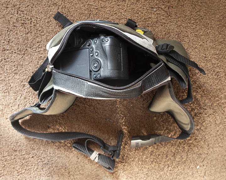 R6 Mark II inside camera belly bag